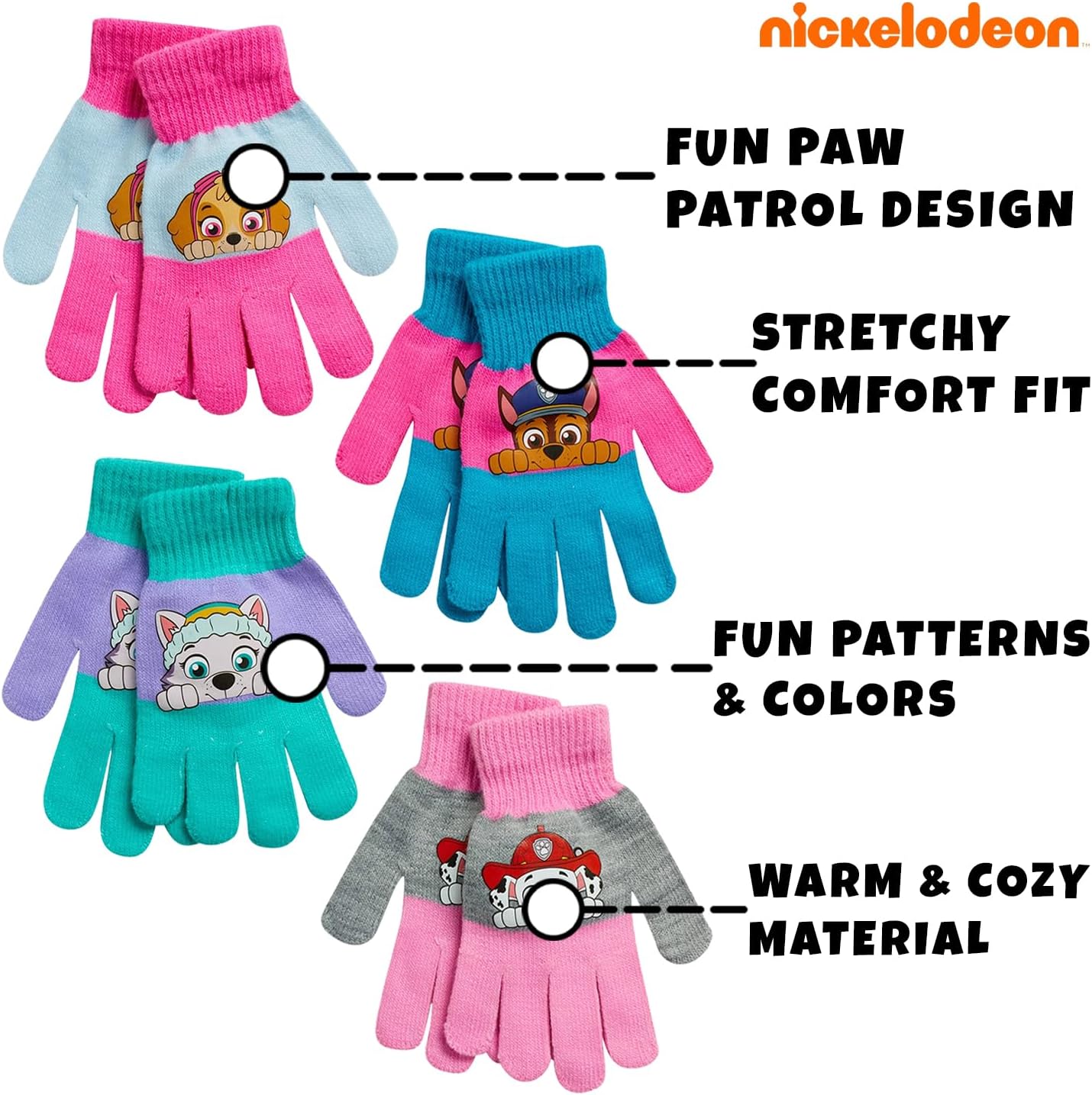 Nickelodeon Girls' Paw Patrol Ski Gloves - Marshall, Chase, Rubble Ski Gloves or Mittens (2-7) - Image 2