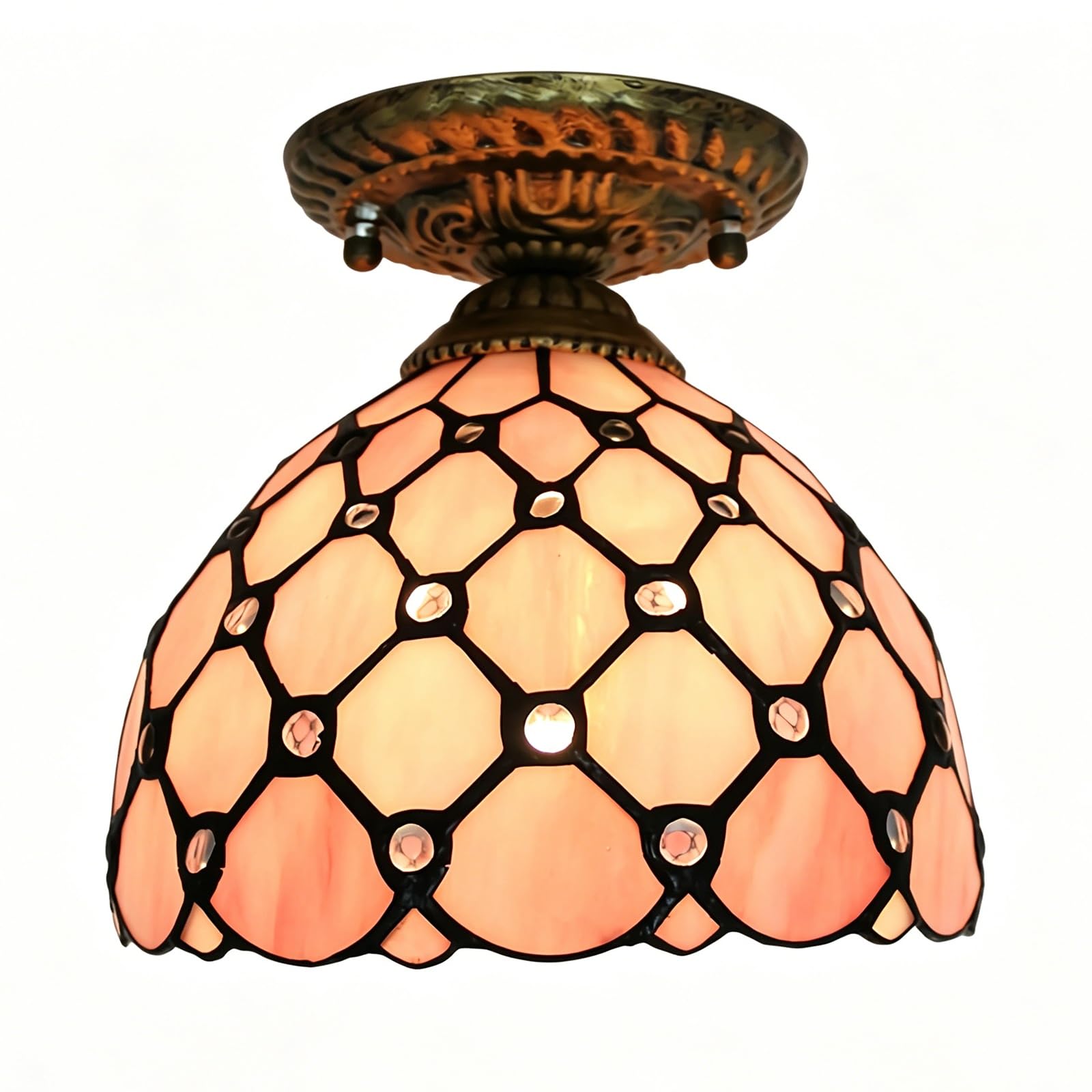 WDBZTJ Tiffany Style Mini Ceiling Light Flush Mount, 8 inch Stained Glass Hallway Ceiling Lamp, E27 Bulb, Vintage LED Chandeliers for Living Room Bedroom(G1)