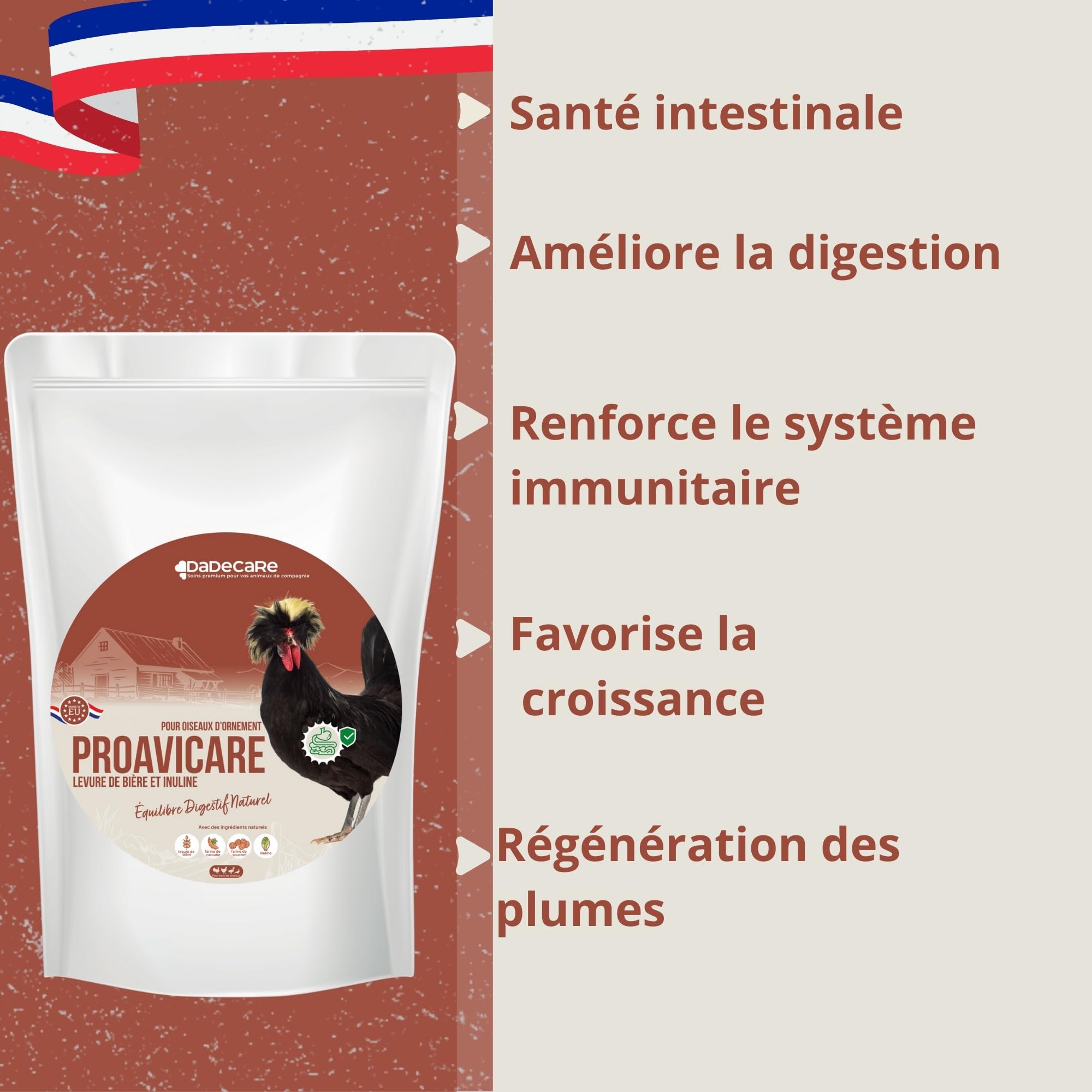 Proavicare - Levure de Bière 1.5kg avec Pro et Prébiotiques - Améliore la Flore Intestinale - Vitamines B - Poules, Volaille et Oiseaux Exotiques - Riche en Minéraux et Acides Aminés