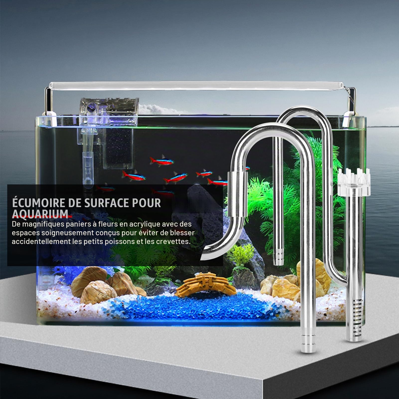 Sortie d'entrée en Acier Inoxydable d'écumeur de Surface de Tuyau de lis en métal pour Le réservoir planté d'aquarium(12)