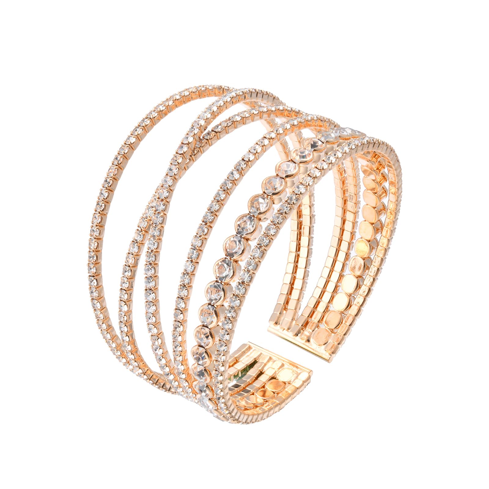 Ecesha Bling Multilayer Chunky Twist Crystal Rhinestone Adjustable Cuff Bracelet Bangle for Women Wedding Formal Prom Jewelry Costume