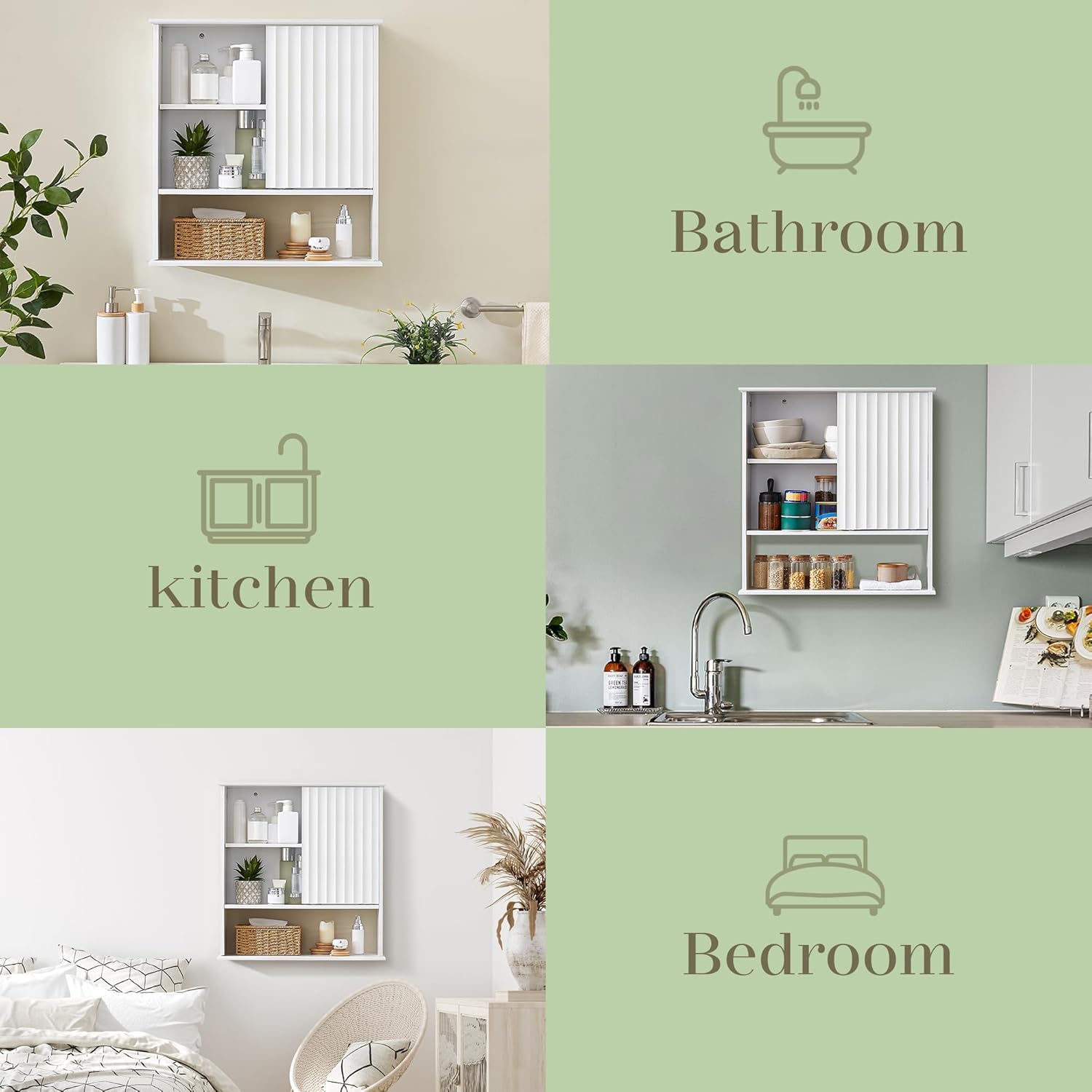 2-Pack Bathroom Wall Cabinet 22.5" x 23.5", White Medicine Storage Cabinet with Sliding Door & Adjustable Shelf, Wall Mounted Organizer for Kitchen, Dining Room & Living Room