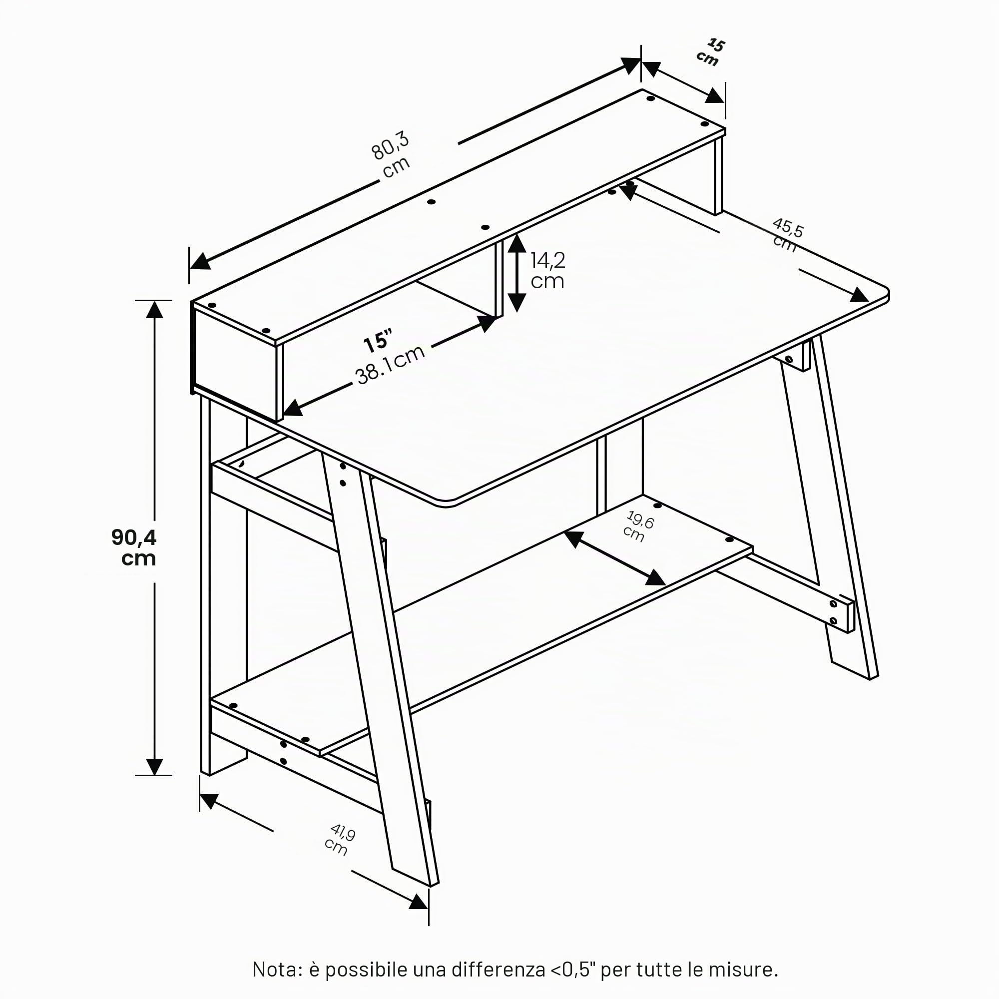 Furinno Simplistic Scrivania del Computer, EICHE, Nero/Grigio Quercia, 31.5 x 35.5-Inches