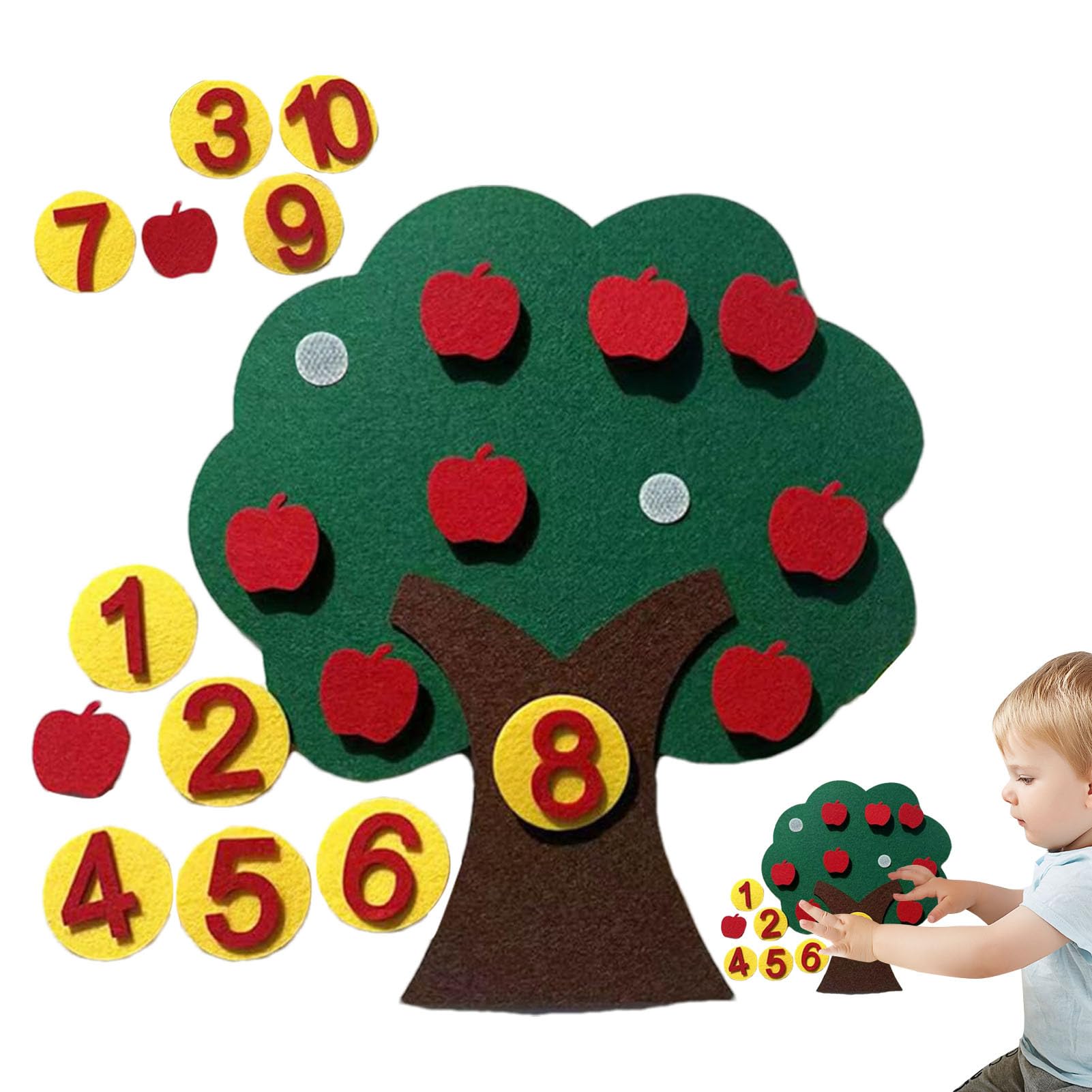 Hoement Juego De 2 Manzanos De Fieltro – Juguete Educativo Para Aprender A Contar Y Sumar, Herramienta Para Matemáticas En Casa O En La Escuela (verde, 28x24.5 Cm)