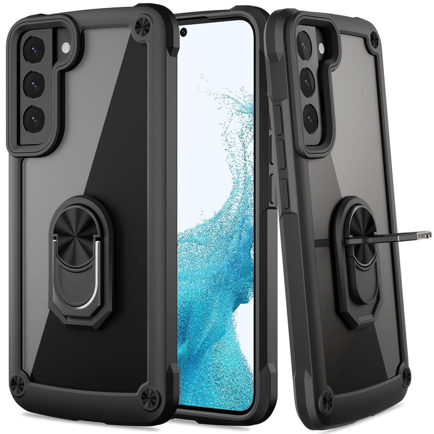 AUPAI Galaxy S22 Plus Case,Samsung S22 Plus Cover Anti-Yellow Crystal Clear Shockproof Protective Phone Case with Magnetic Kickstand for Samsung Galaxy S22 Plus,Clear Black