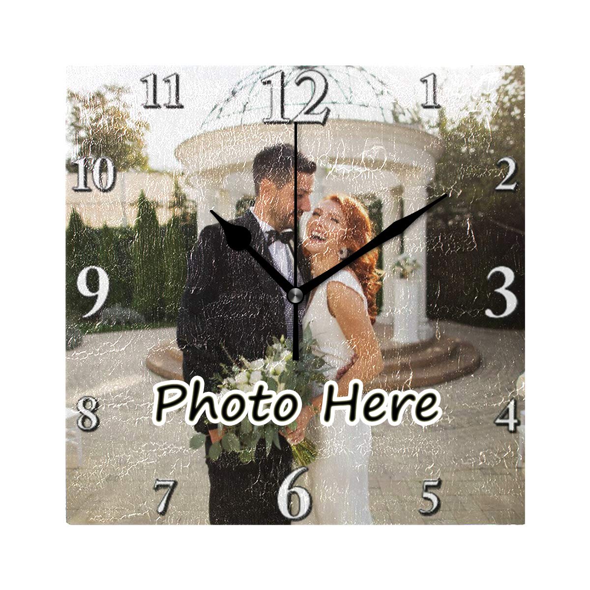 QIYIPersonalised Wall Clock Custom Photo Clock Customise with Your Picture Image Text, Hanging Time Clock Creative Gift for Family Friends Birthday Anniversary Holiday (Square 20x20cm)