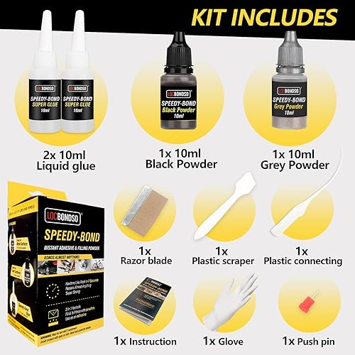 Miniatura 5 de Kit de pegamento fuerte con relleno, kit de reparación de plástico metálico, enlace rápido de 7-10 segundos con adhesivos instantáneos de 0.7 onzas