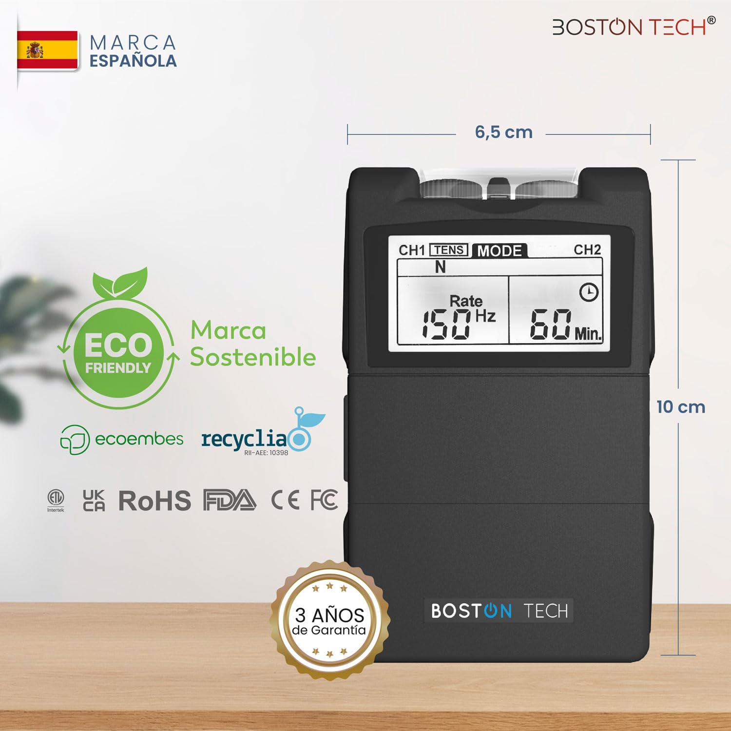 Boston Tech® Electroestimulador Muscular ME89 PRO | TENS EMS 7 Modos de Uso Personalizable | Alivio del Dolor + Estimulación Muscular | 4 Electrodos Batería de 9V Modos Ráfaga y Rampa Maletín Premium