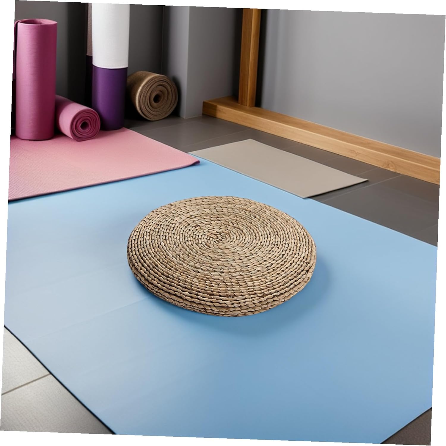 LIFKOME Outdoor Chairs Rattan Tatami Cushion Hand-Woven Tatami Floor Pillow Japanese Style Round Floor Cushion Floor Seat Pouf for Party Living Room Window Outdoor Pillows
