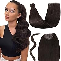 Vista 39 de LaaVoo - Extensión de cola de caballo de cabello humano negro, con clip, 18 pulgadas, extensiones de cabello humano invisible de una pieza