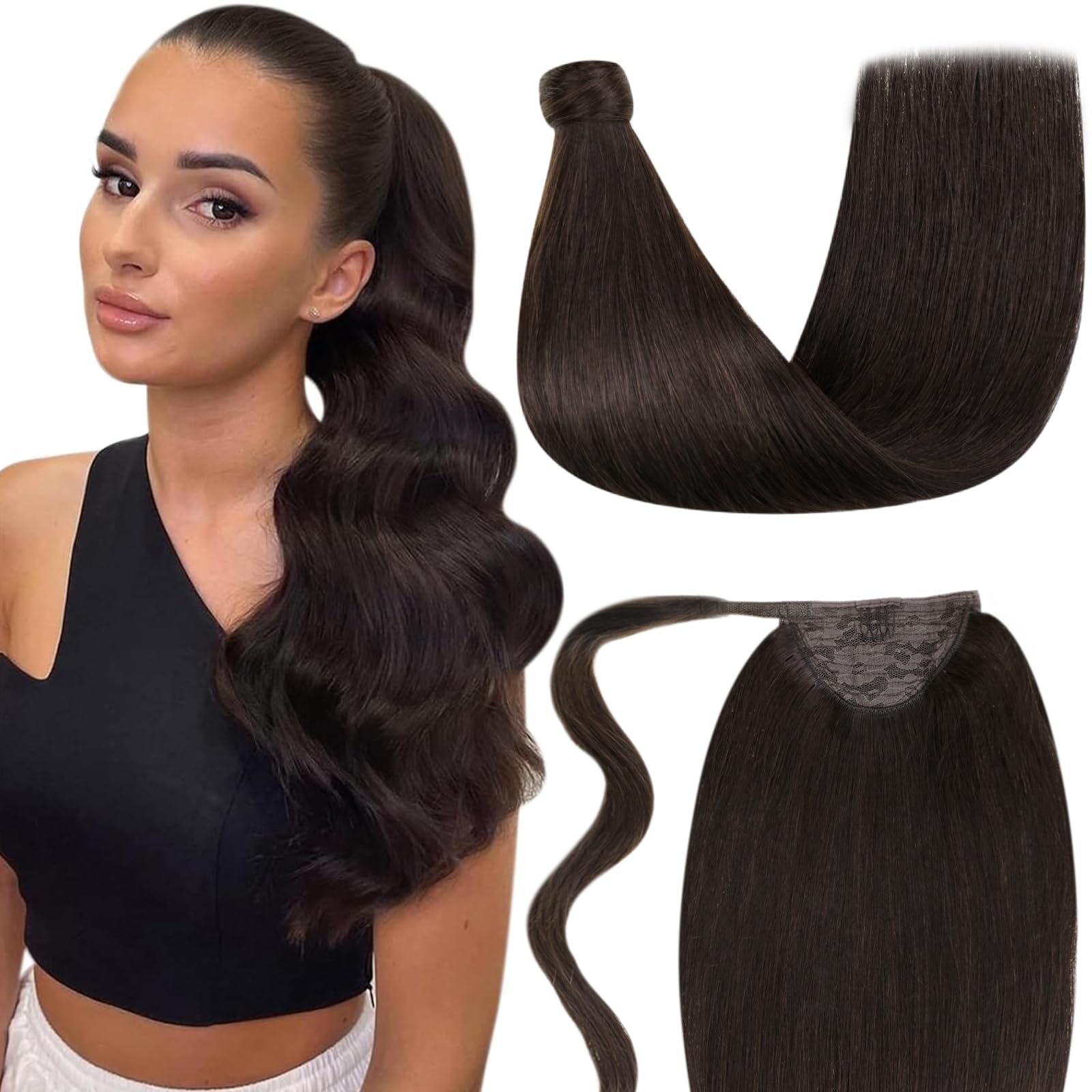 LaaVoo Wire Hair Extensions Human Hair 18 Inch Medium Brown Wire Human Hair Extensions Light Brown Human Hair Extensions Long Straight Hair 86g — view 11