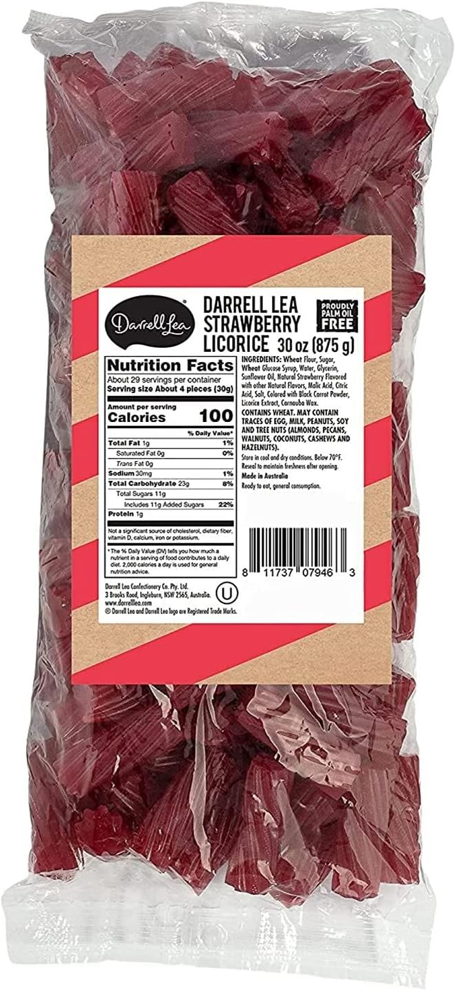 Soft Australian Licorice, Non-GMO, No Palm Oil, Vegetarian Friendly, No High Fructose Corn Syrup, Soft & Chewy Licorice Candy, Made in Australia (Strawberry, 1.925 Pound Bulk Bag (Pack of 1))