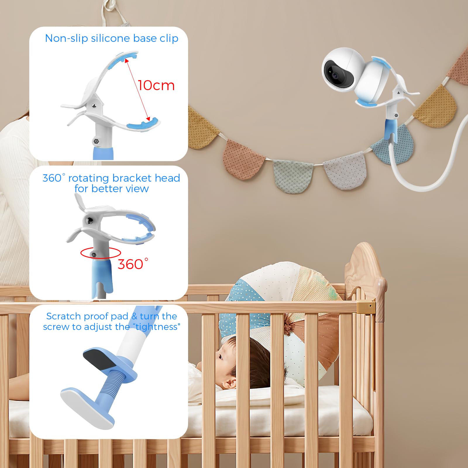 Universal Holder for GHB Baby Monitor,Flexible Baby Camera Mount Bracket for HelloBaby Monitor,Accessories Stand for VTech/Momcozy/Boifun/Babystar/ieGeek/Jeeber/Philips Video Camera,Mobile Phone Clip - Image 4