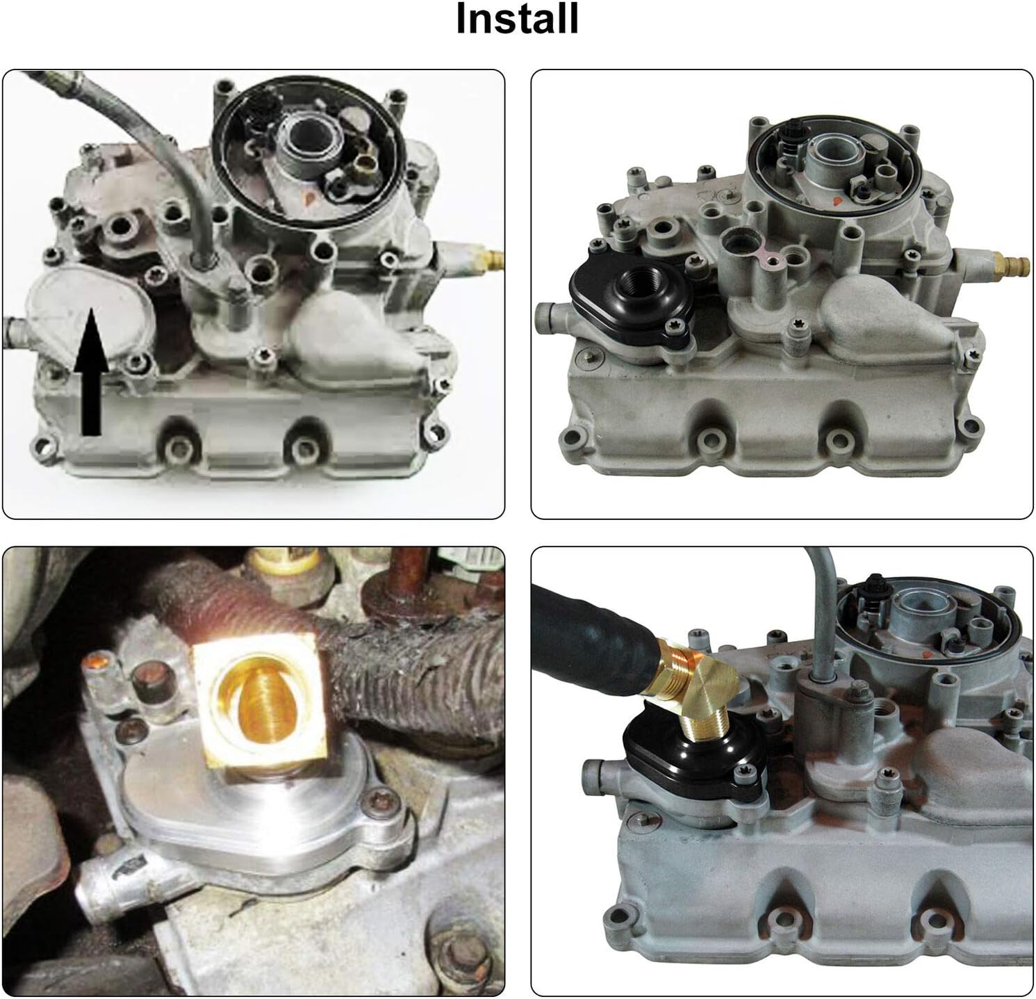 CARMOCAR 6.0L Oil Cooler Flush Kit with Black Aluminum Anodize Adapter replacement for Ford 2003 2004 2005 2006 2007 2008 2009 2010 Diesel
