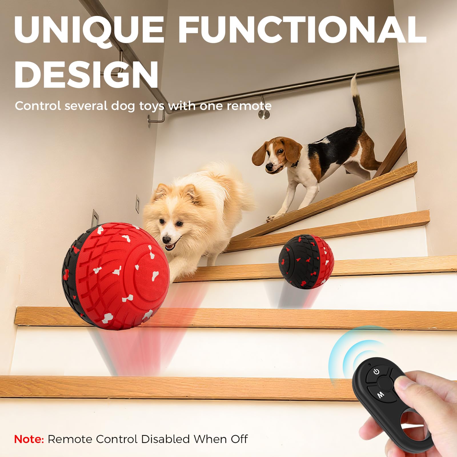 Diman Juguetes interactivos de pelota para perros con control remoto, juguete automático para perros, juguete para perros en movimiento, rebote y rodamiento, matrial E-TPU, juguetes interactivos para