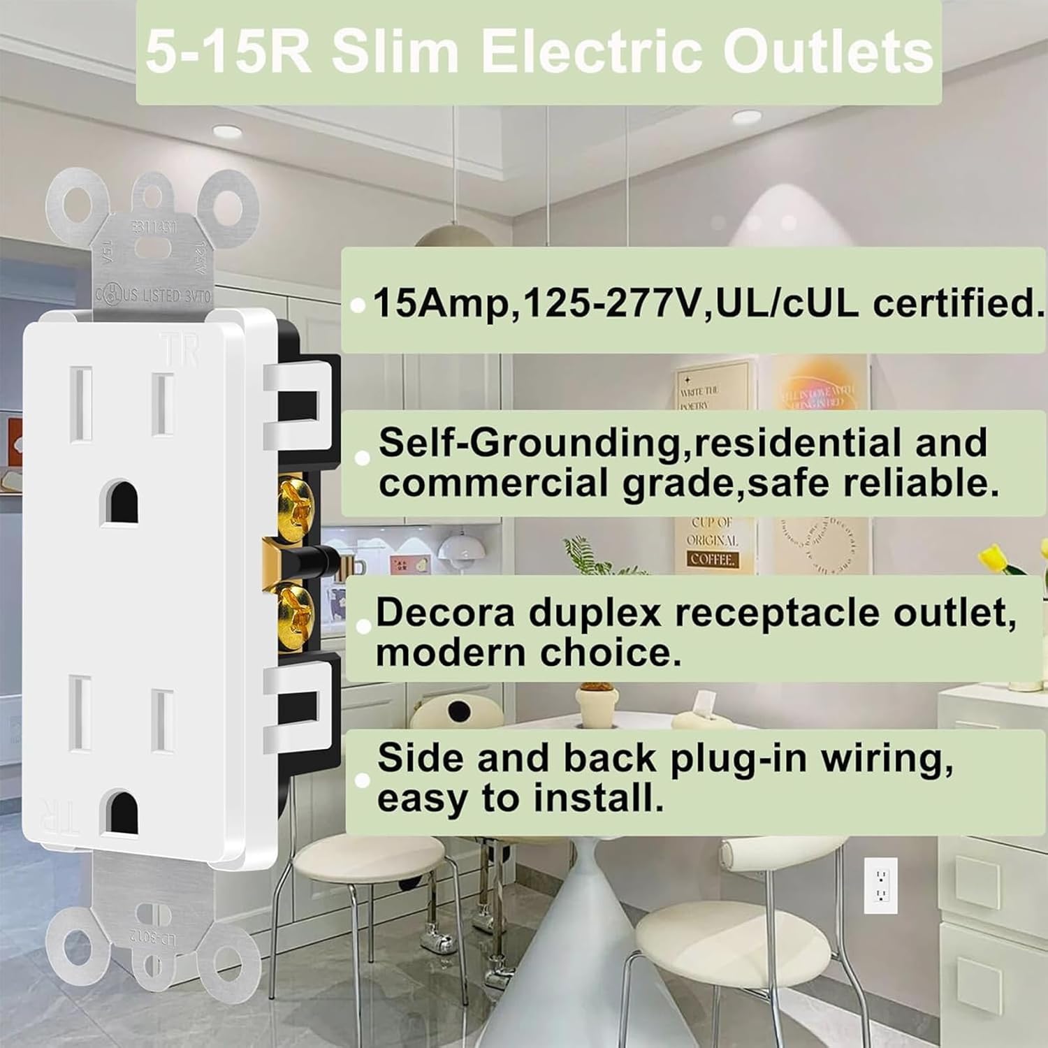 Tamper Resistant Outlet+3 Way Light Switch 4 Set,Greencycle 15Amp 110V Outlet&Three Way Paddle Rocker Light Switch,Residential Commercial Grade,Ultra-Slim,Heavy Duty,Self-Grounding,UL/Cul List
