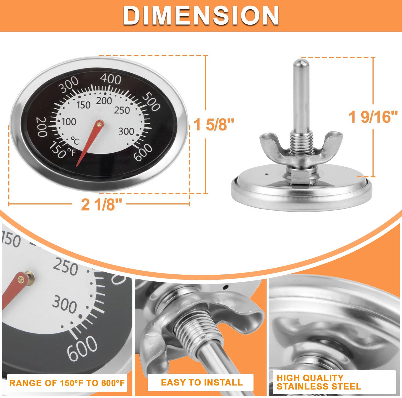 60070 Indicatore di temperatura per Weber Q Termometro Ricambio Q1200 Q2200 Q120 Q220 Parti, Ovale Q Termometro Parti Termostato Ovale per Weber Q Temp Gauge Q1200 Accessori Grill, 1 PC