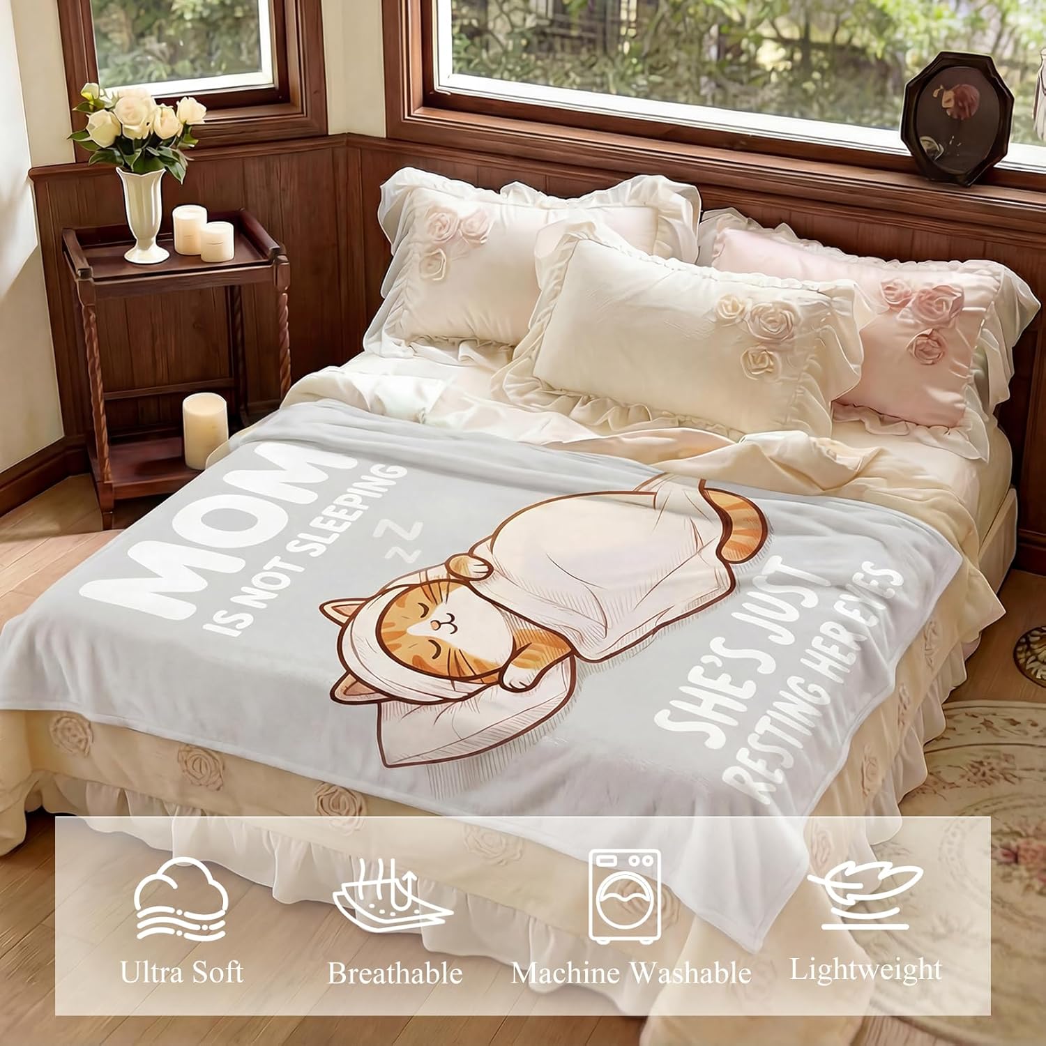 Gifts for Mom Birthday Gifts for Mommy from Daughter Son, Valentines Mothers Day Easter Birthday Thanksgiving postpartum Funny Ideas Gifts, Unique Thoughtful Blanket Cat Presents for Women 60’’x50’’ - Image 3