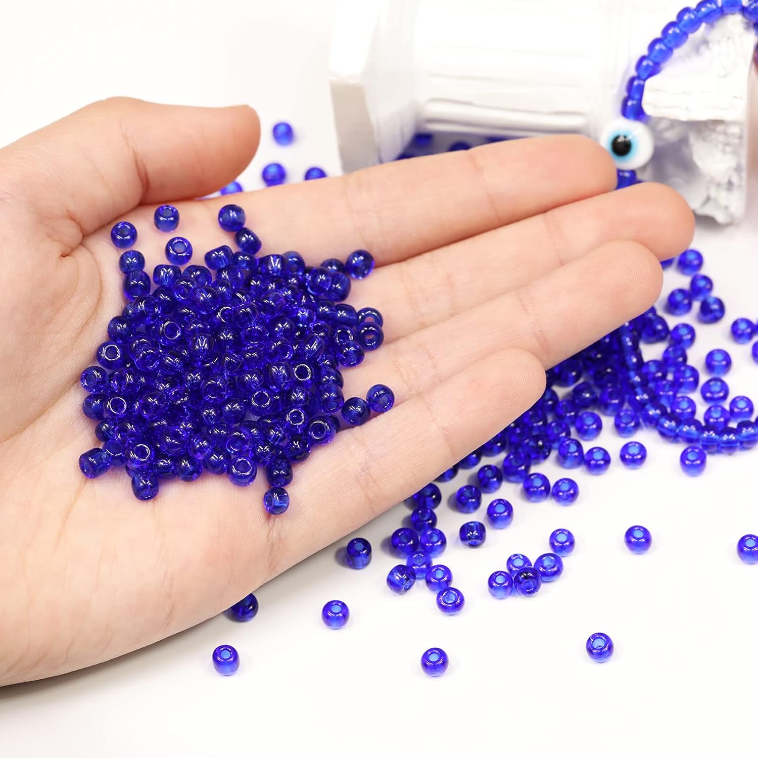 Bala&Fillic Transparent Royal Blue Color 4mm Seed Beads About 1200pcs/100Grams in Bag, 6/0 Glass Craft Beads for Making Bracelet and Necklace (Transparent Royal Blue) - Image 3