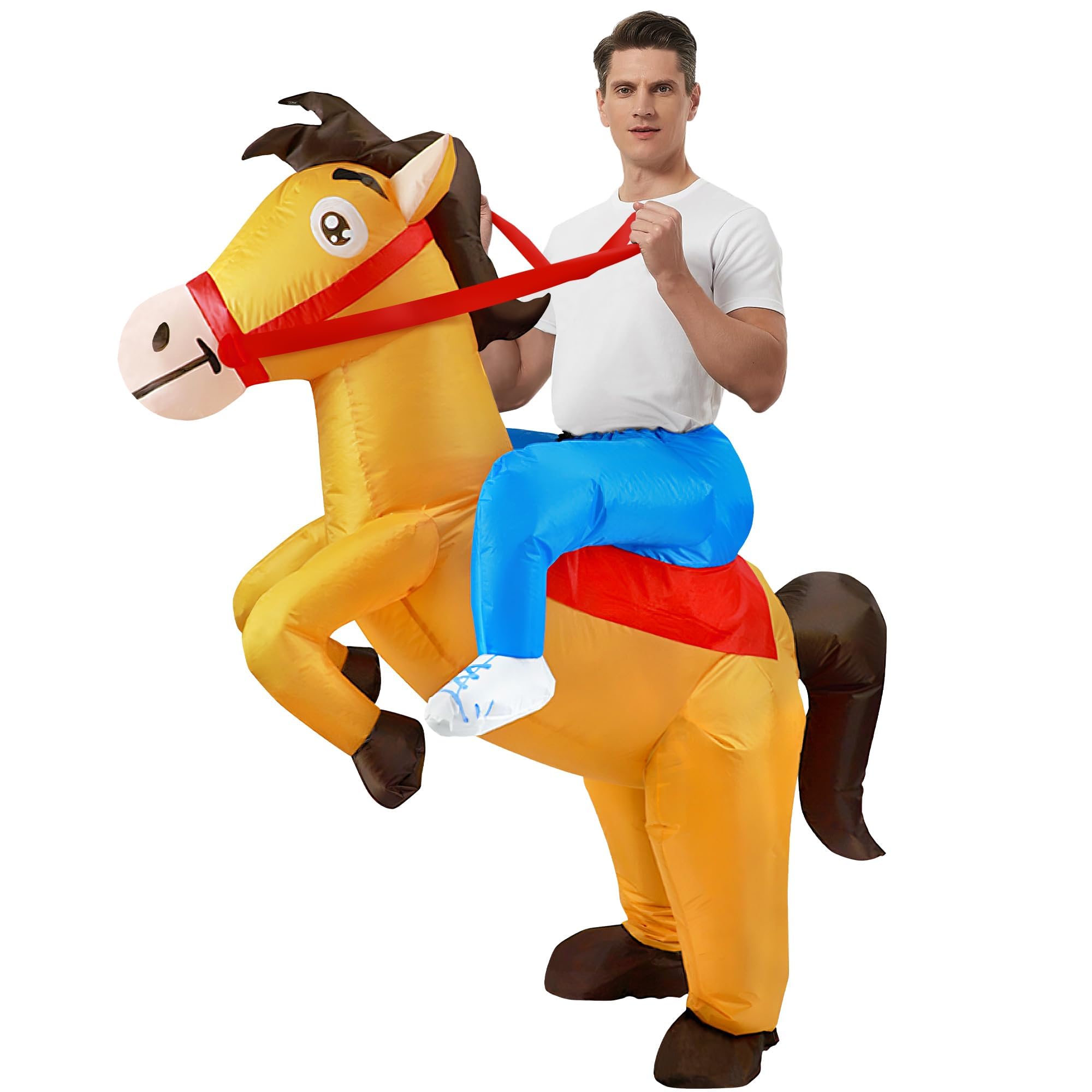Amlisia Inflatable Horse Costume for Adult, Horse Costume Blow Up Ride On Horses Costumes Cowboy Horse Fancy Dress for Men Women for Halloween(Horse Adult)