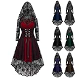 Womens Halloween Dresses with Lace Cloak Vintage Gothic Medieval Dress Front Lace Up Renaissance Dress