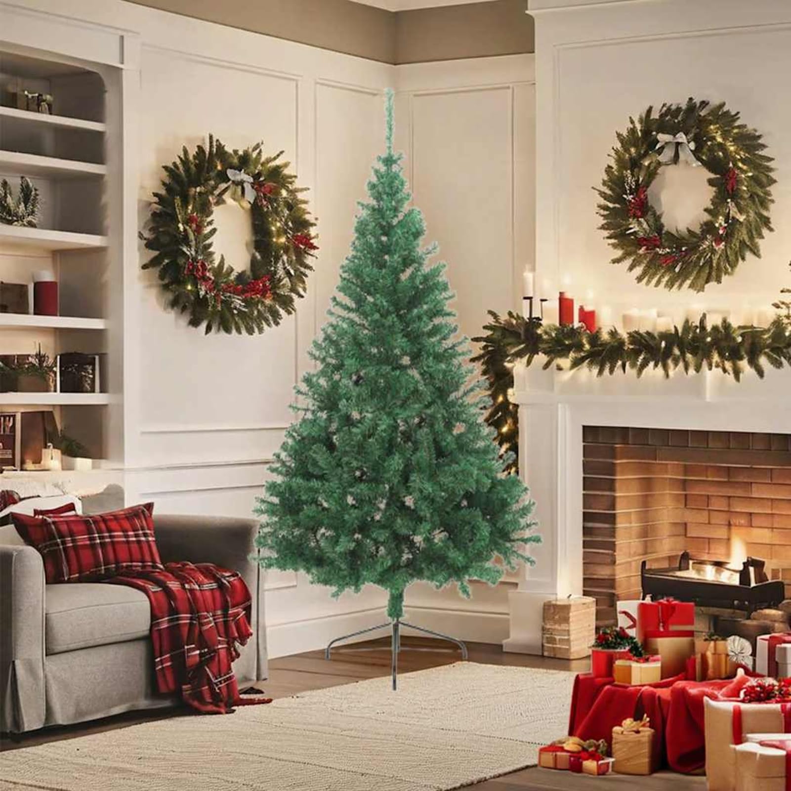 Albero di Natale Artificiale Met¨¤ con Supporto Verde 180 cm PVC