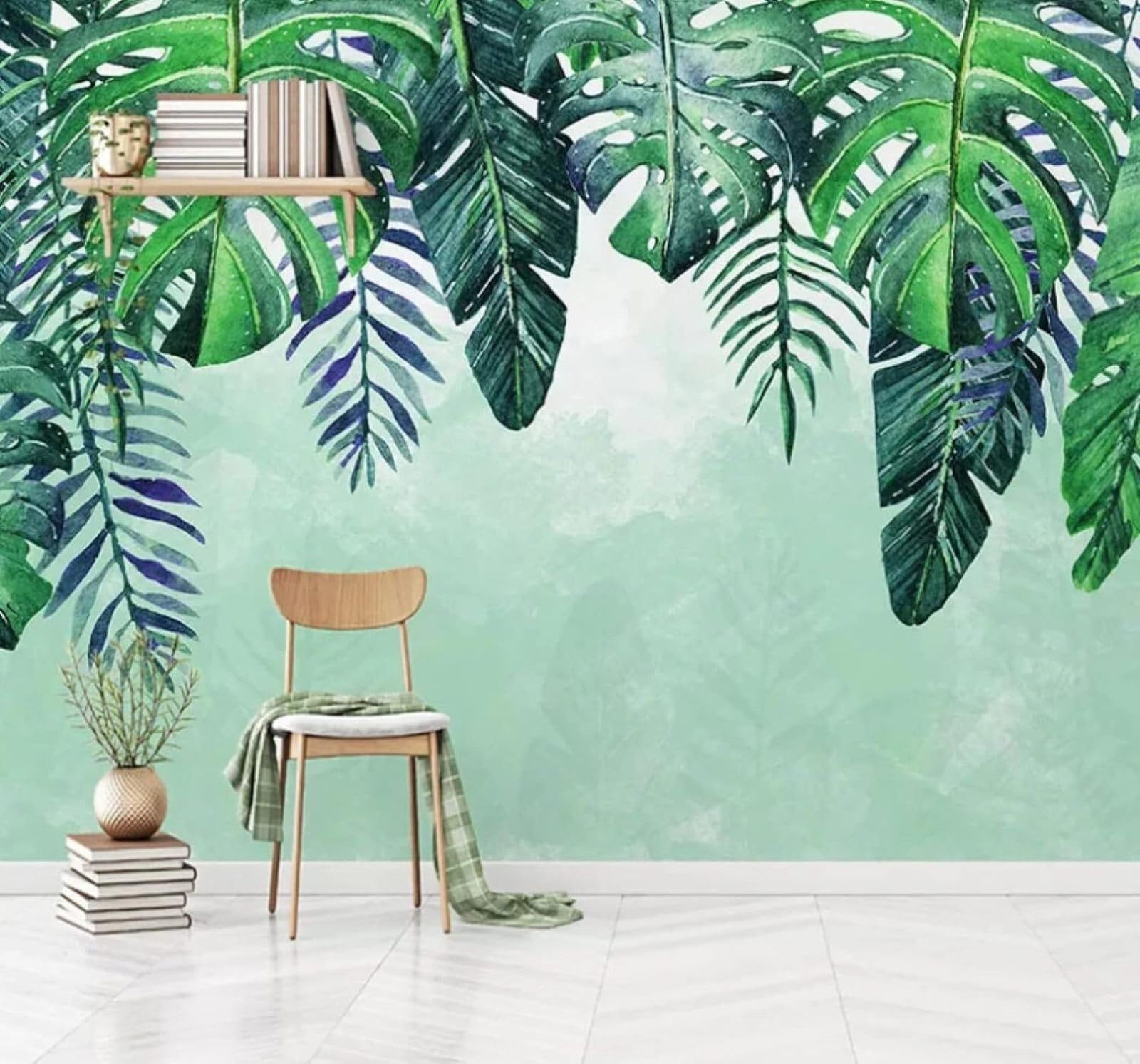 XLMING Hand Drawn Fresh Tropical Forest Leaves 3D Wallpaper Luxury Silk Study Dining Feature Sofa Grey Bedroom Living Room Tv Decorative Wall-350cm×256cm