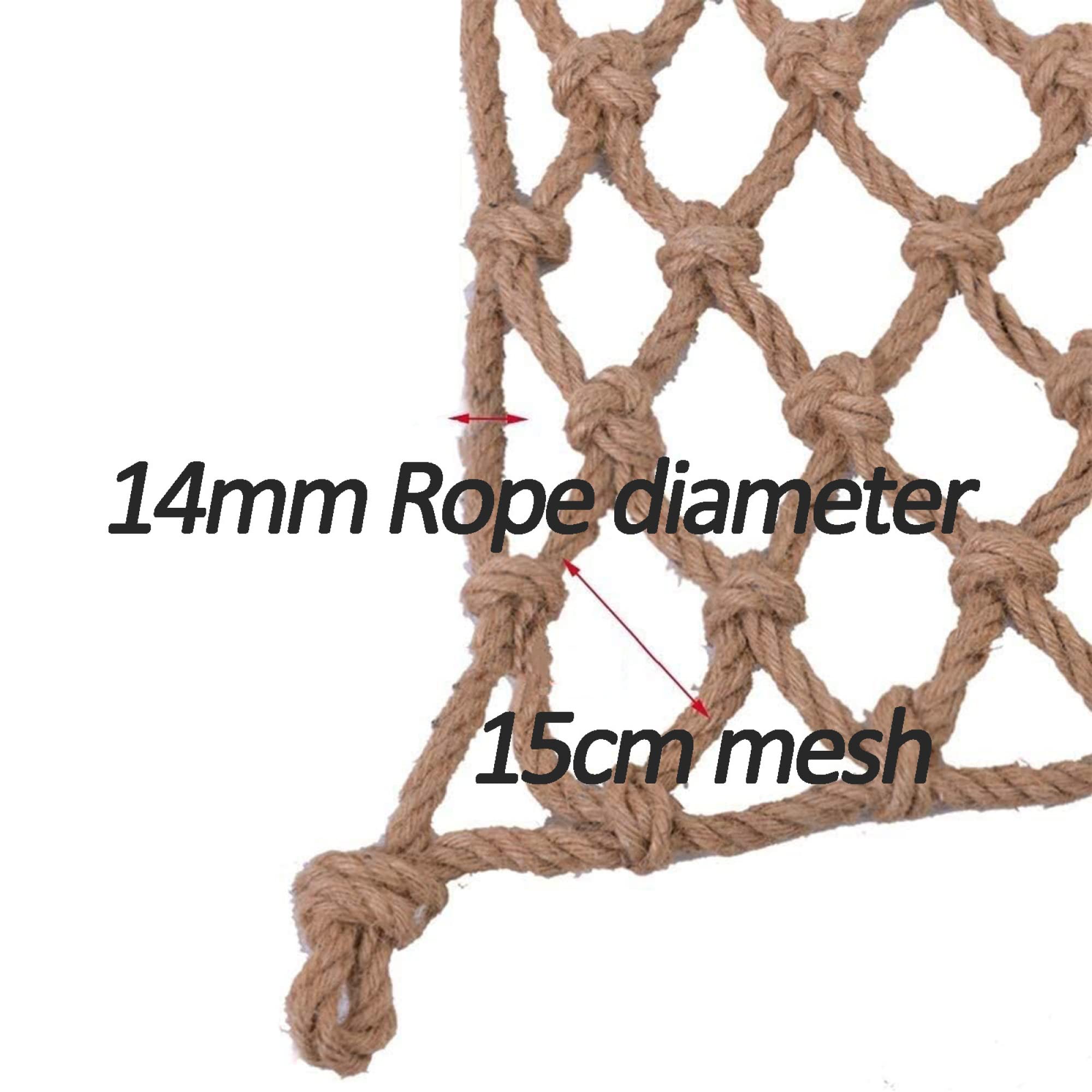 Red de escalada segura para niños, cuerda de cáñamo natural de 15 cm, malla para plantas, techo y estanque, soporte de jardín fiable y ecológico