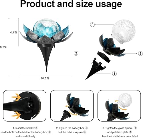 Miniatura 6 de QZGE Lotus - Luces solares de jardín para decoración al aire libre, impermeables, regalos de jardinería para mujeresmadres, luces solares de metal