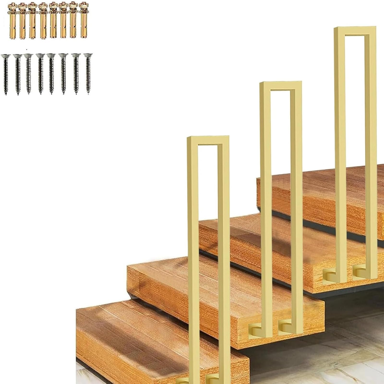 Zyntho Gold Side Mounted Stairs Railings, U-Shaped Stair Railings, 35-100Cm Tall Non-Slip Hand Rail Guardrail, Villa Decorative Railing, For Loft Villas Corridor Porch Steps(90Cm/2.9Ft)