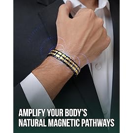 MagnetRX Magnetic Bracelets for Men - EllipseMAX 5X Strength 5,000 Gauss Magnets - Designed in USA & Patent Pending - Premium Titanium Mens Magnetic Bracelet & Adjustable Length (Black/Gold)