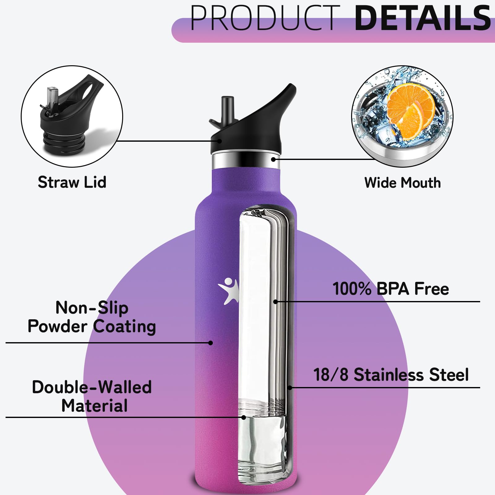 Borraccia Termica- Borraccia 500 ml- Borracia con Cannuccia- Senza Perdite- Bottiglia Termica- Isolato Sottovuoto- Borracce Bambini, Borracce Termiche per Campeggio, Caffè, Viaggio, Palestra