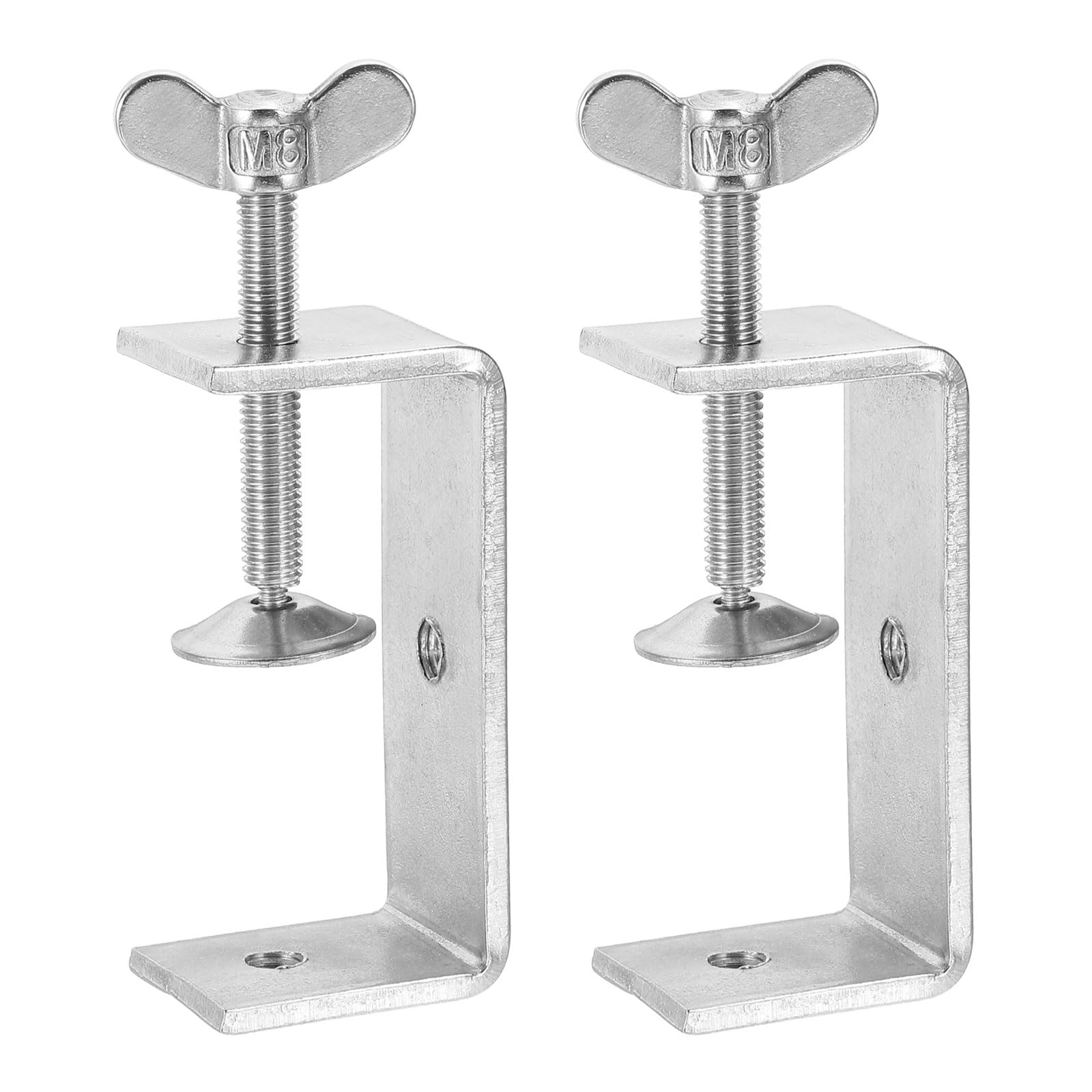 sourcing map 2 Pcs 304 Stainless Steel C Clamps 75mm Square Mini Tiger Clamp Adjustable Heavy Duty Metal U Clip with Press Screw for Woodworking Welding Mounting, Silver