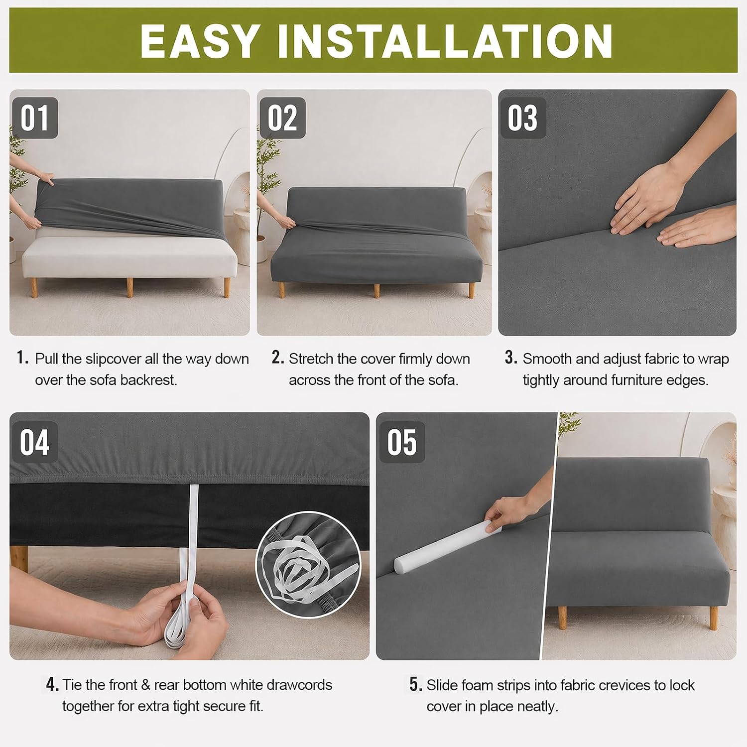 Armless Futon Cover Stretch Soft Sofa Cover with Elastic Bottom