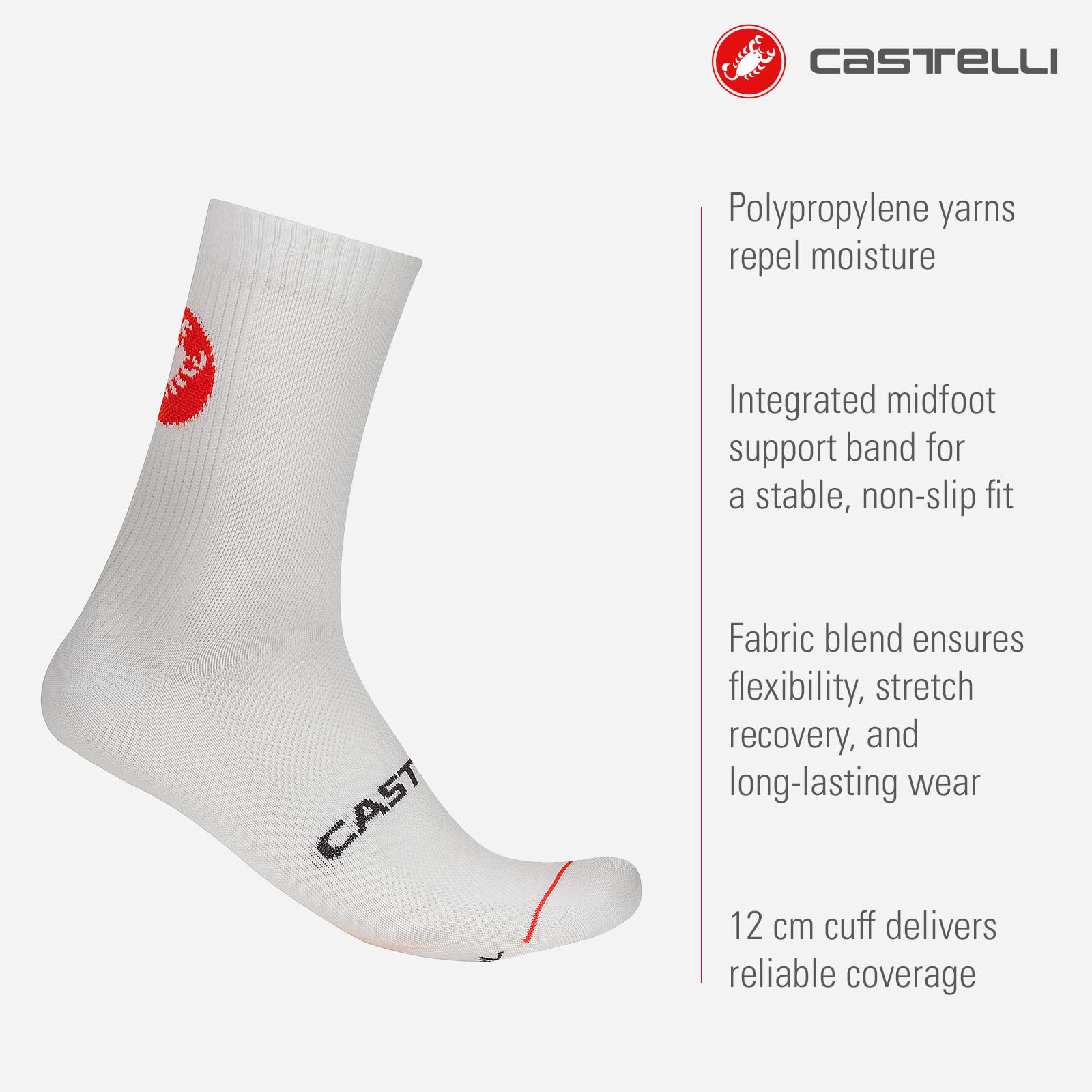 CASTELLI Entrata 12 Socke, feuchtigkeitsbeständige Fahrradsocken mit ganztägigem Komfort & Mittelfußunterstützung für Damen & Herren