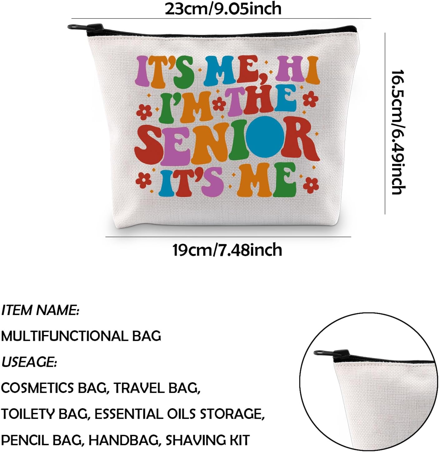 WCGXKO Senior Class Of 2025 Gift It's Me Hi I'm The Senior It's Me Zipper Pouch Makeup Bag (THE SENIOR) - Image 2