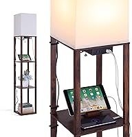 Vista 1 de Lámpara de pie con estantes, lámparas de pie para sala de estar con 2 puertos de carga USB y toma de corriente, 3CCT moderna esquina cuadrada