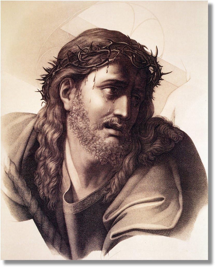 Jesus Christ Crown of Thorns Black and White Woodblock