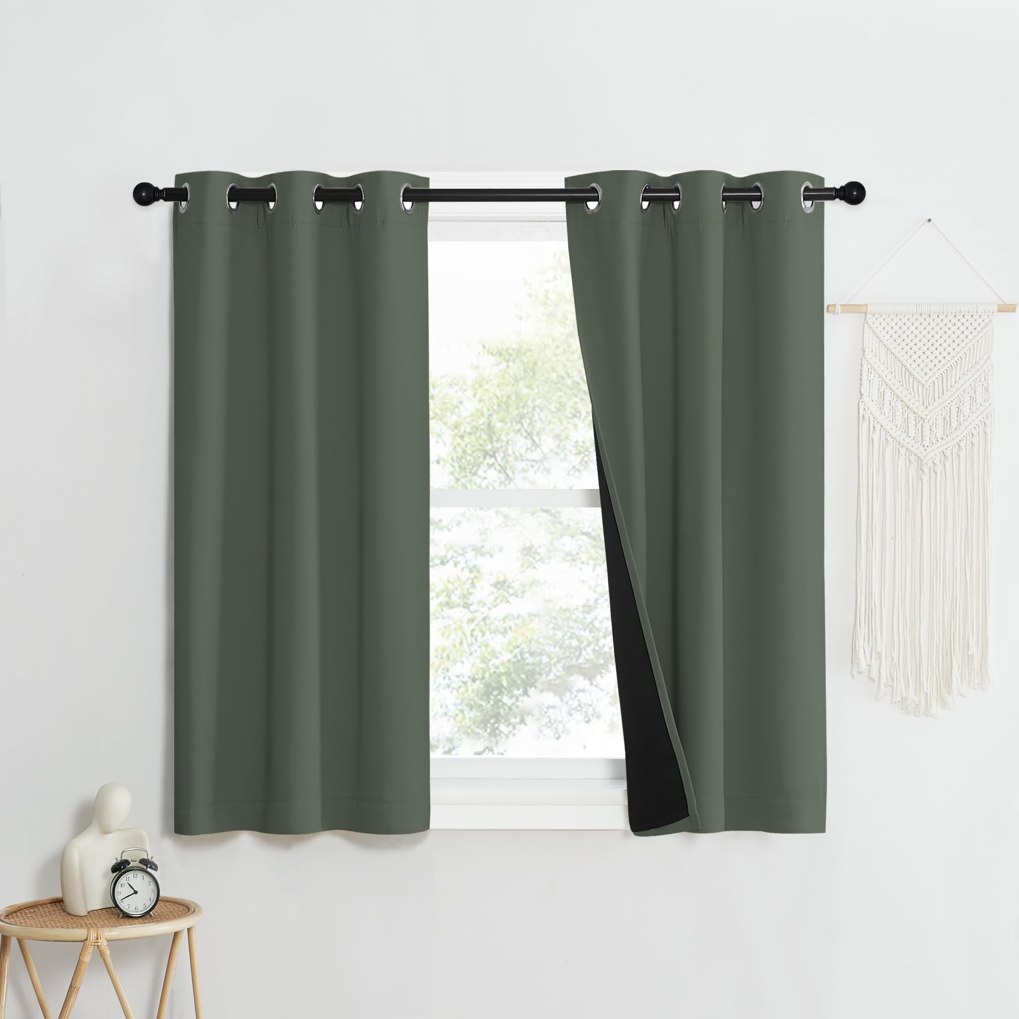 NICETOWN 100% Blackout Curtains 40" Long, Pair of Energy Smart &amp; Noise Blocking Out Drapes for Baby Room Window, Thermal Insulated Guest Room Lined Window Dressing(Dark Mallard, 37" Wide)