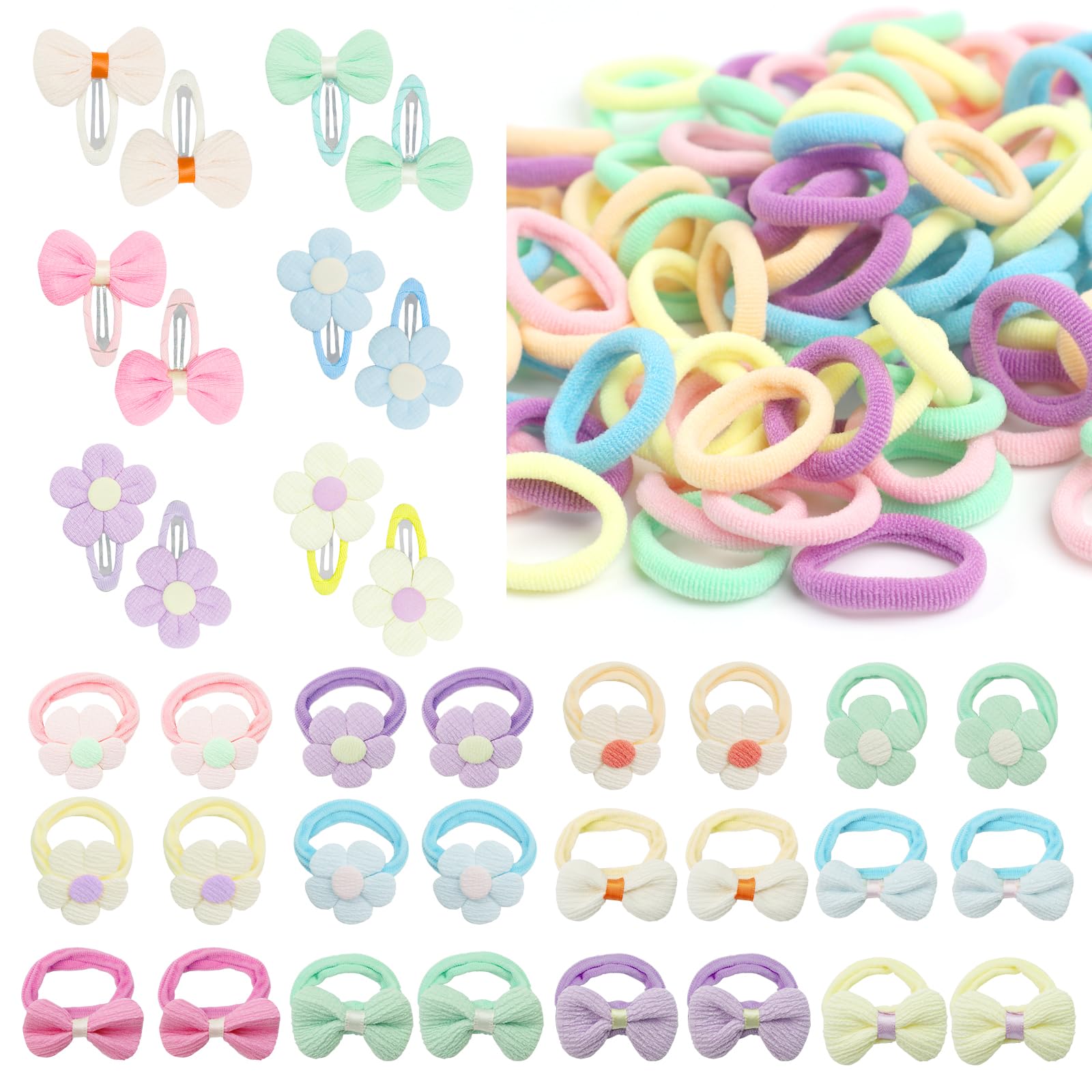 136 Pcs Toddler Hair Accessories Candy Colors Hair Clips & Hair Bands with Bows and Flowers