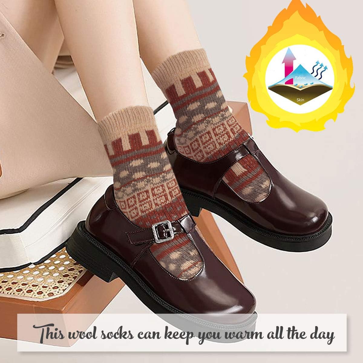 HiTauing 5 Pack Womens Wool Socks Winter Soft Warm Cold Knit Wool Crew Socks Thick Cozy Socks Gifts for Women One Size