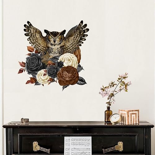 Miniatura 4 de Calcomanías de pared con diseño de búho de Halloween, diseño de esqueleto, flores, vintage, espeluznante, espeluznante, pájaros, espejos,