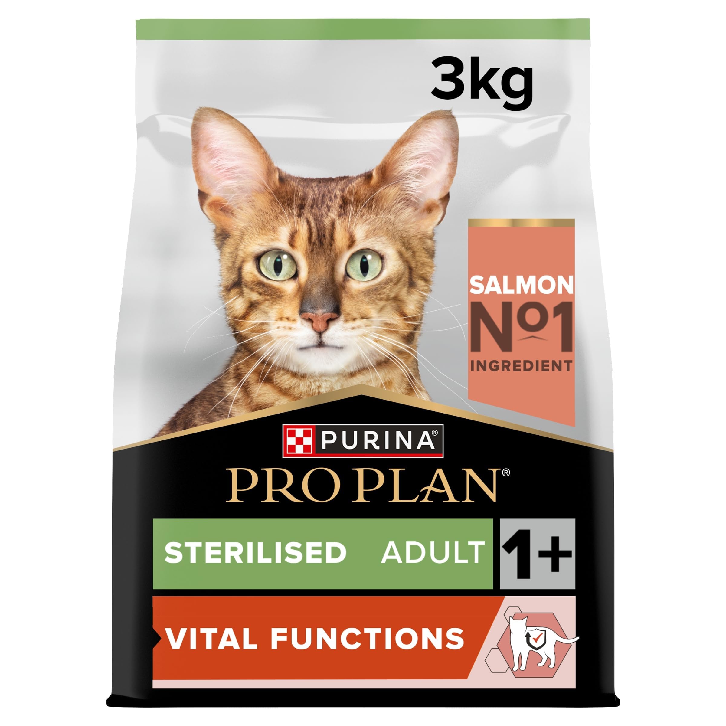 PRO PLAN Sterilised Adult 1+ Vital Functions Salmon Dry Cat Food 3kg (Pack of 4)