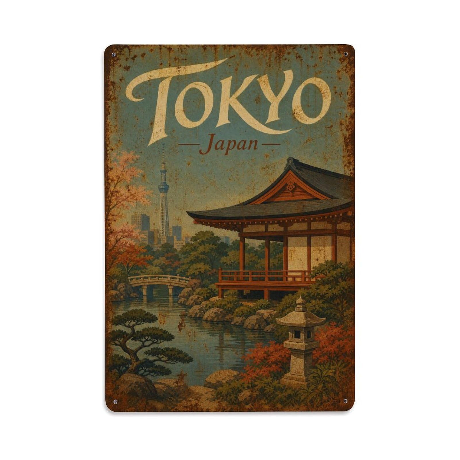 Gead 8X12inch Style Vintage Travel Tokyo Japan Pavilion Metal Tin Sign