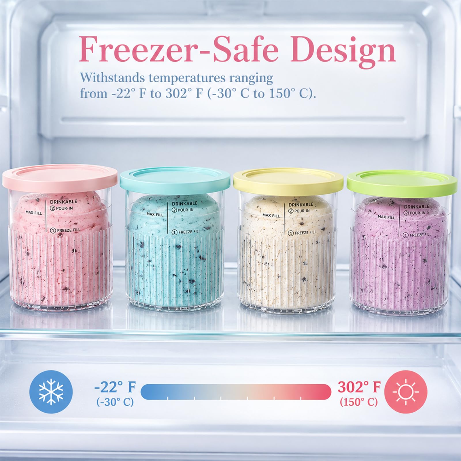 SunshineFace Ninja Creami Deluxe Lot de 4 bacs à crème glacée avec couvercles colorés et cuillères à crème glacée de 710 ml pour Ninja Creami Deluxe NC500 NC501 Series
