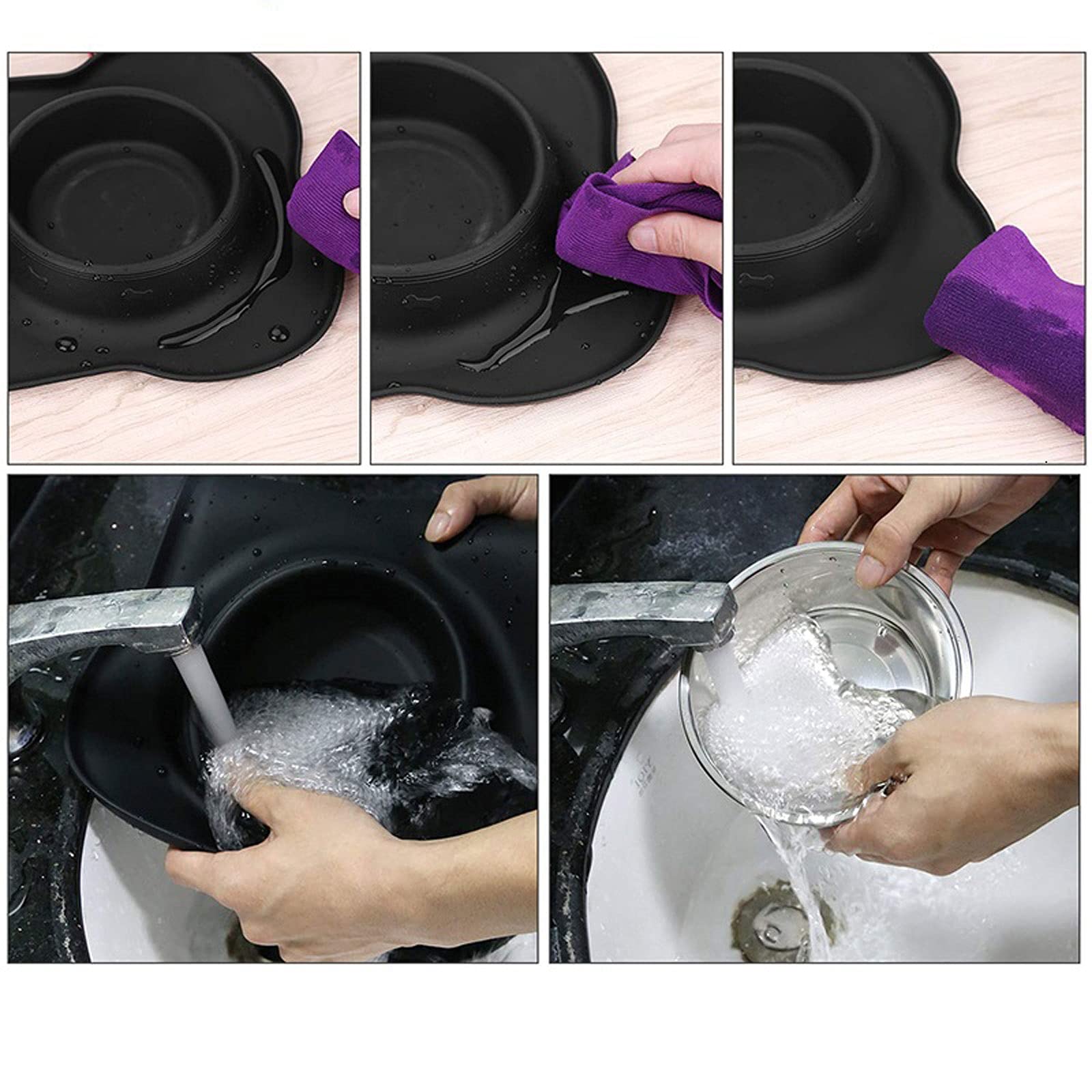 RTHGTFGW Comedero Perro Cuenco de Doble Perro Antideslizante con Estera de Silicona Acero Inoxidable Sin derrame Pet Pet FEINTING Bowing Agua PRODUCTOR Alimentador de Alimentos (Size : S)
