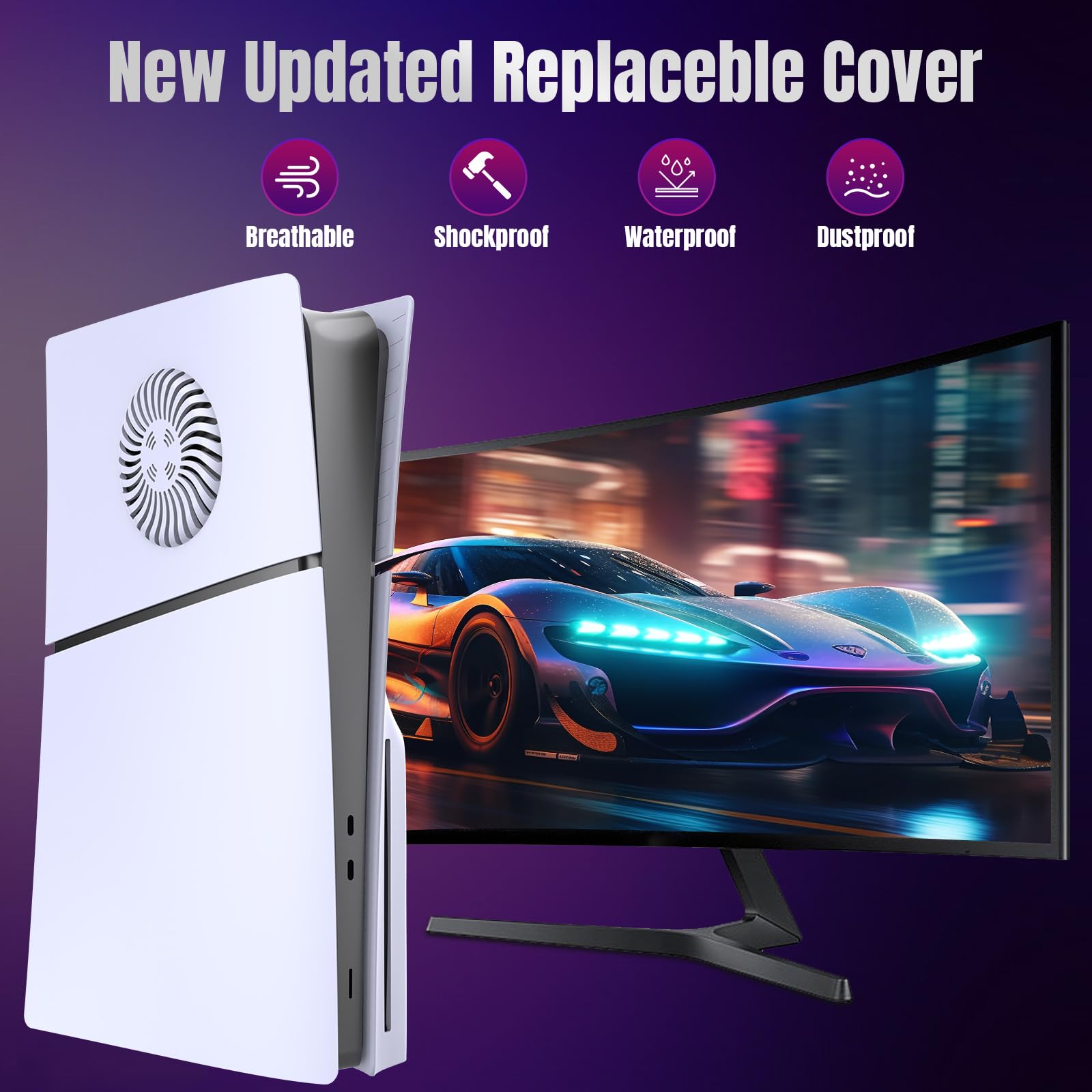 Slim Disc Edition Plaques de recouvrement avec ouvertures de refroidissement pour console PS5 Slim, panneaux Shell pour Playstation 5 Slim Accessoires, cache de protection de rechange