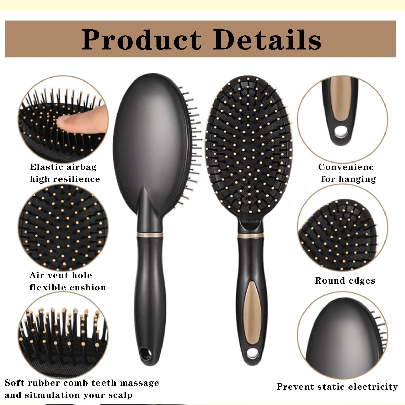 JarKuen Hairbrushes 4Pcs Hair Brush Set Anti Static Massage Oval Comb Round Hair Brush Vent Hair Brush Detangling Brush Paddle Brush for for Men Women Curling Hair Drying - Image 4
