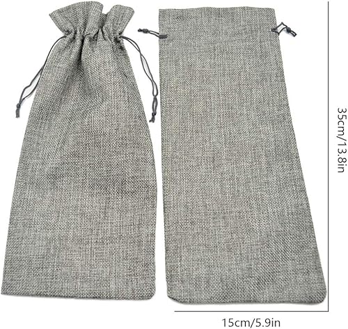 Miniatura 23 de 10 bolsas de regalo de vino de arpillera, con cordón, de lino, champán, bolsa para botella de vino, Navidad, boda, cumpleaños, fiesta, bolsas