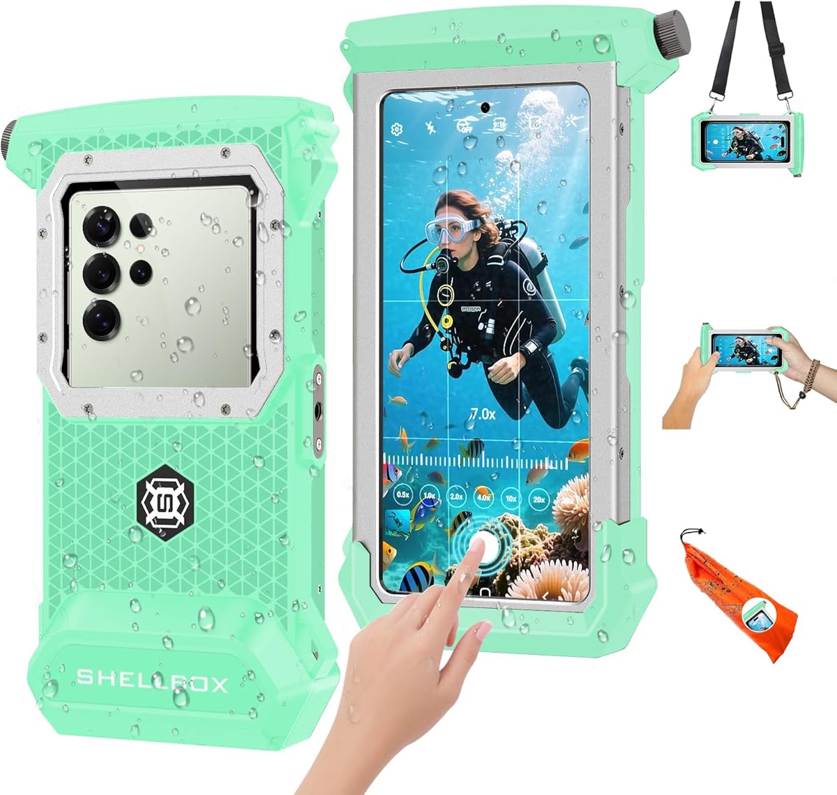 2026 Diving Snorkeling Phone Case for iPhone 17/16/15/14/13/12/11 Pro Max/XS/X Samsung Galaxy S25/S24/S23 Professional Scuba Dive Waterproof Underwater Photo Video Cover (5TH Gen, Teal-)